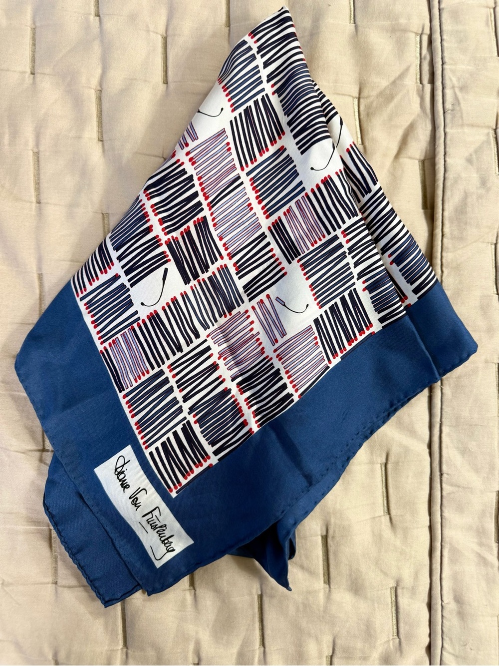 Vintage Diane von Furstenberg Silk Neckerchief Matchstick Print Small 70s Scarf